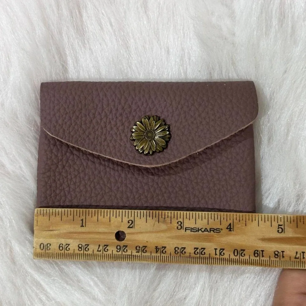 Boho Mauve Pebbled Leather Daisy Envelope Wallet Card Holder